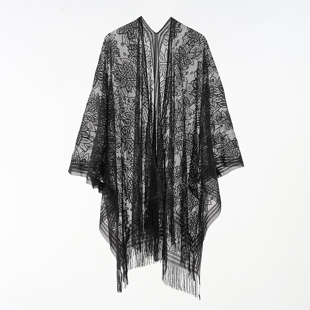 Damen Floraler Spitzen-Kaftan-Überwurf im Kimono-Stil mit langen Fransen Shop Nory