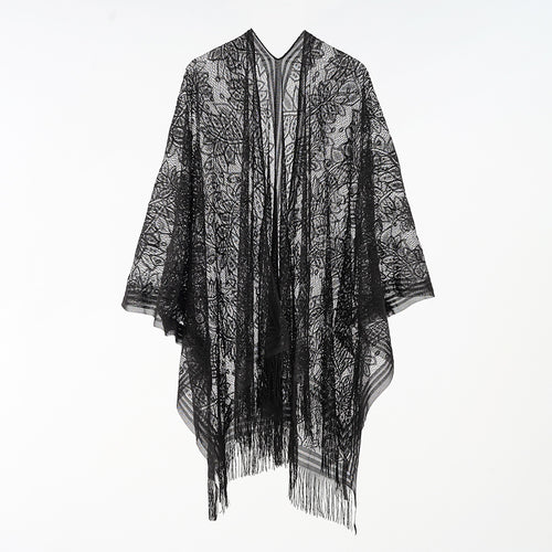 Damen Floraler Spitzen-Kaftan-Überwurf im Kimono-Stil mit langen Fransen Shop Nory