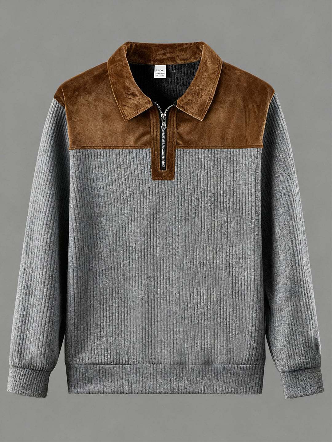 Unisex nan feinstrukturierter Strickpullover mit halbem Reißverschlusskragen und Samtbesatz Shop Nory