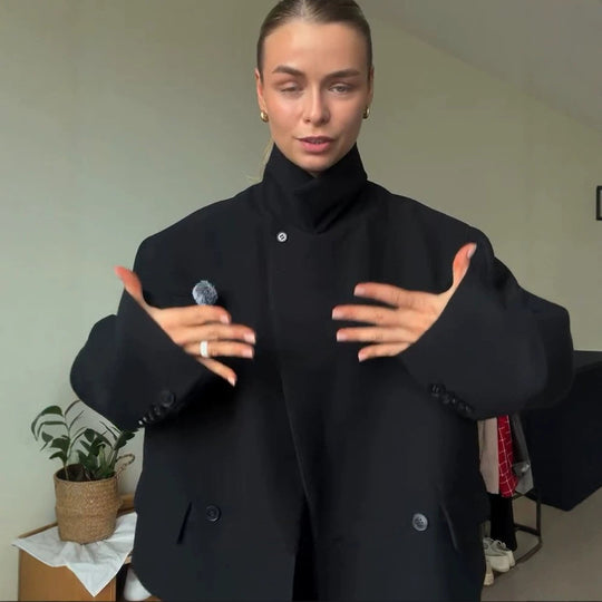 Damen Asymmetrische Cropped-Boxy-Jacke mit hohem Stehkragen und strukturierter Schulterpartie Shop Nory