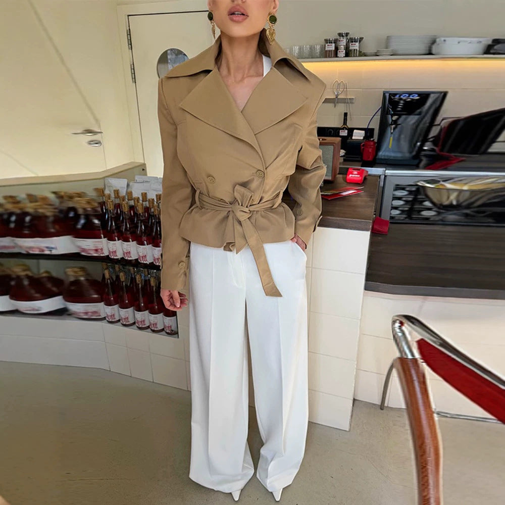 Damen Tailliertes Trench-Set mit Schößchen, Bindegürtel & Bleistiftrock Shop Nory