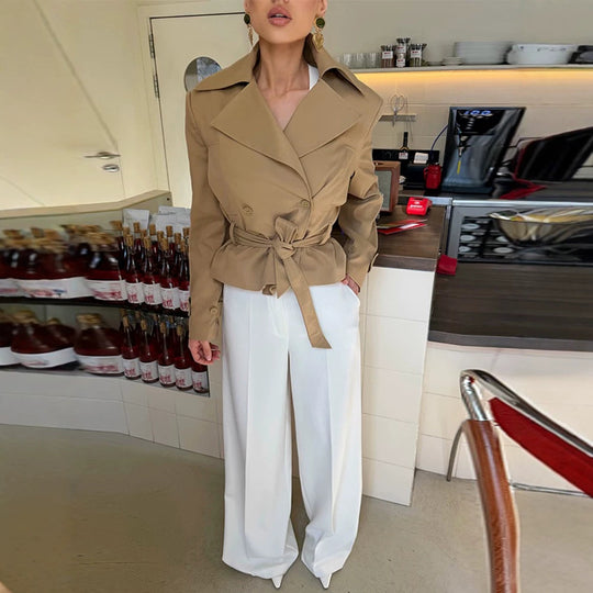 Damen Tailliertes Trench-Set mit Schößchen, Bindegürtel & Bleistiftrock Shop Nory