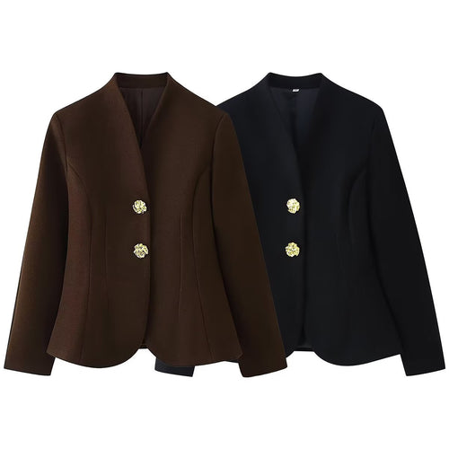 Damen Taillierter Blazer mit geschwungenem Saum und dekorativen Goldknöpfen Shop Nory