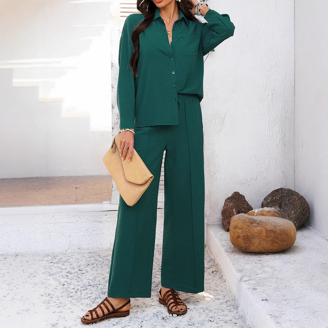 Damen nan relaxendes Hemd- und Palazzo-Set mit elastischem Tunnelzugbund, Brusttasche und strukturierter Crinkle-Qualität Shop Nory