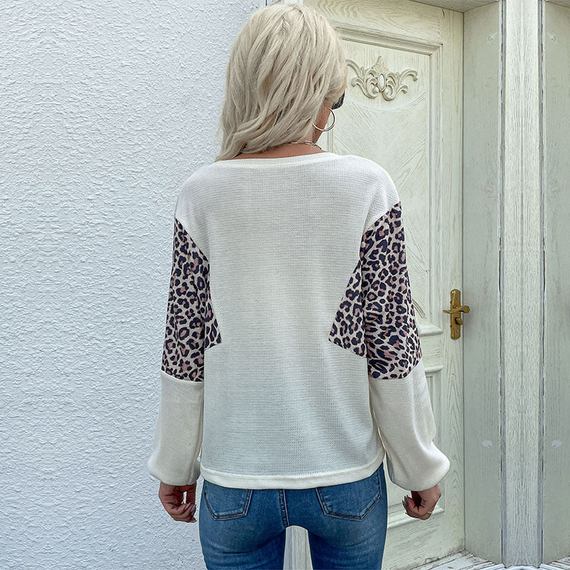 Damen Oversized Carmenausschnitt Waffelstrickpullover mit Leo‑Blockeinsätzen Shop Nory