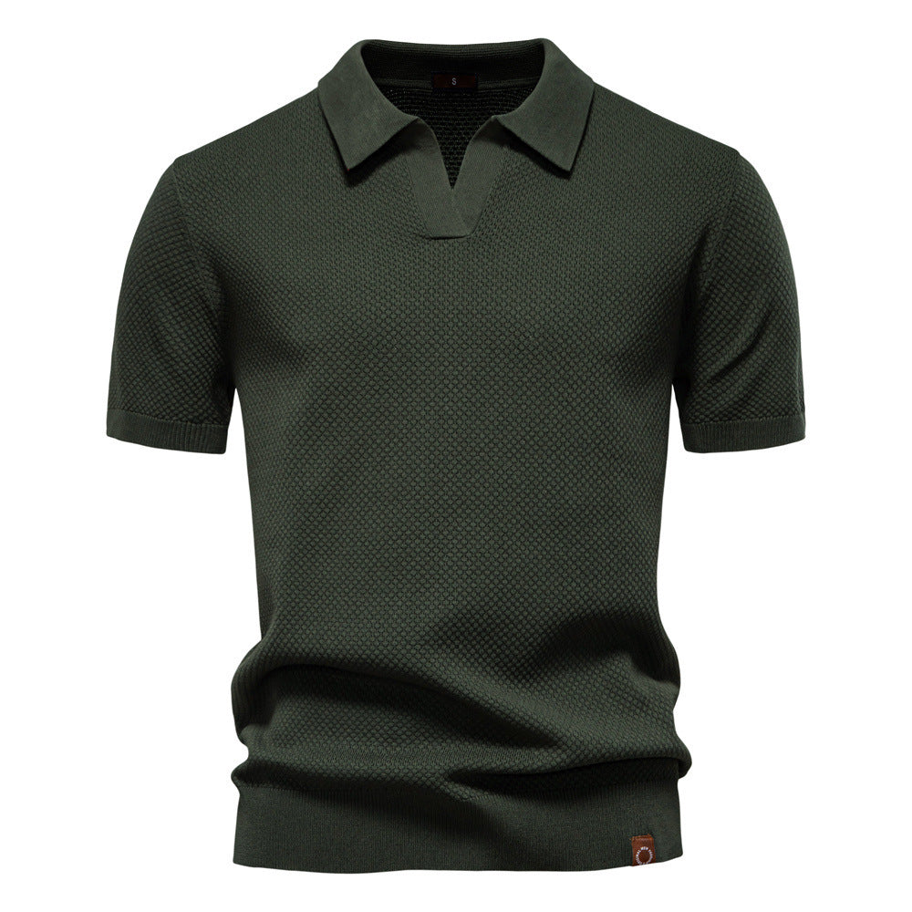 Herren nan strukturiertes Feinstrickpoloshirt mit offenem Reverskragen