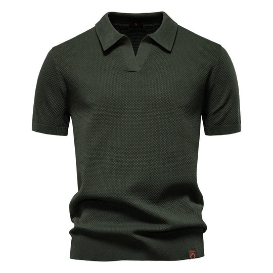 Herren nan strukturiertes Feinstrickpoloshirt mit offenem Reverskragen