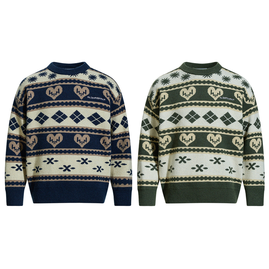 Herren Gemusterter Grobstrick-Pullover im Norwegerstil mit Rundhalsausschnitt Shop Nory