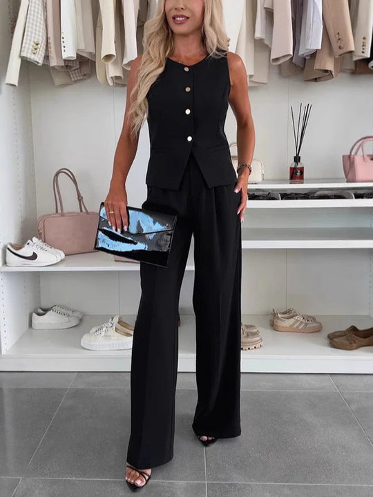 Damen elegante Anzugweste mit weit geschnittenen Hosen Shopnory