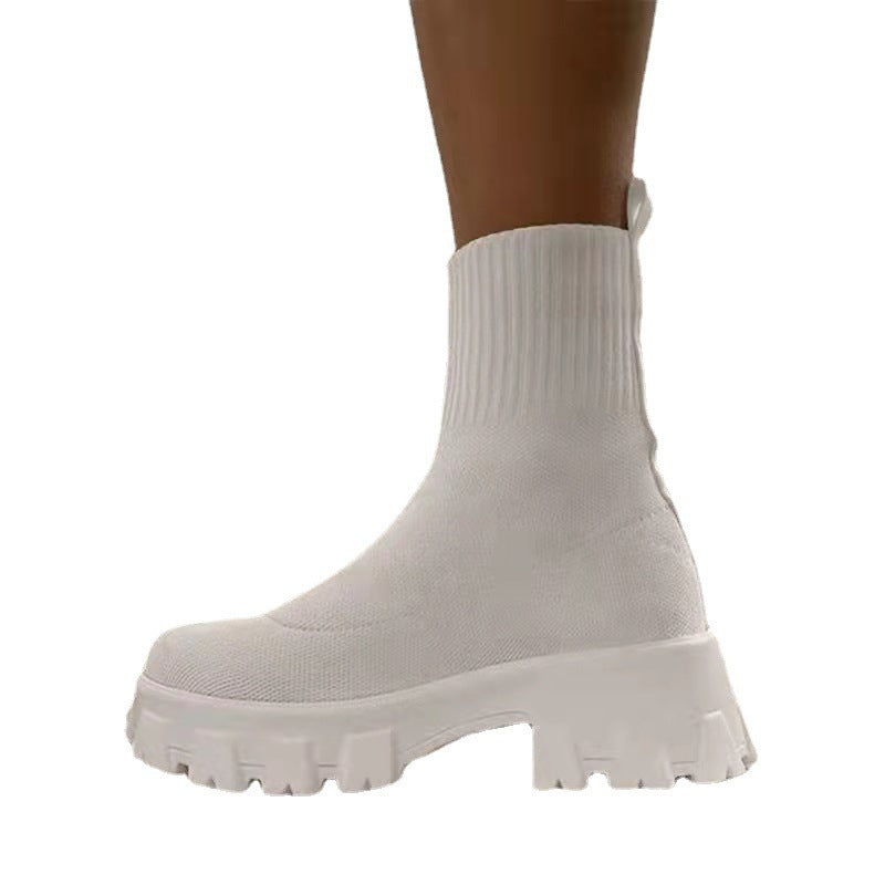 Damen Strick-Sock-Boots mit elastischem Schaft und kontrastierender Profilplateau-Sohle Shop Nory