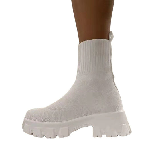 Damen Strick-Sock-Boots mit elastischem Schaft und kontrastierender Profilplateau-Sohle Shop Nory