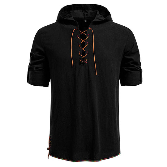 Herren Kaptuzenbluse mit einzigartigem Schnürdesign