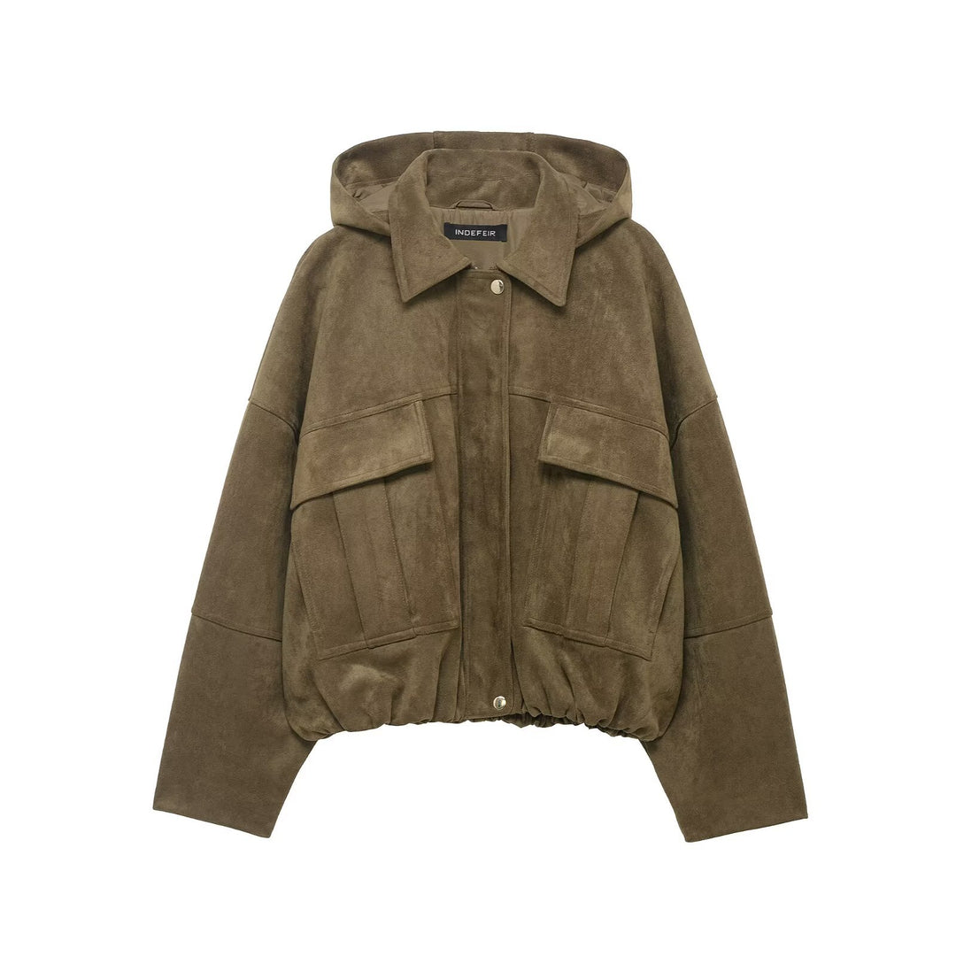 Damen Oversize-Cropped Wildlederoptik-Jacke mit Kapuze und aufgesetzten Pattentaschen Shop Nory