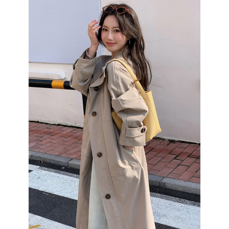 Damen Langer leichter Trenchcoat im Oversize-Stil mit geradem Schnitt und verdeckter Knopfleiste Shop Nory