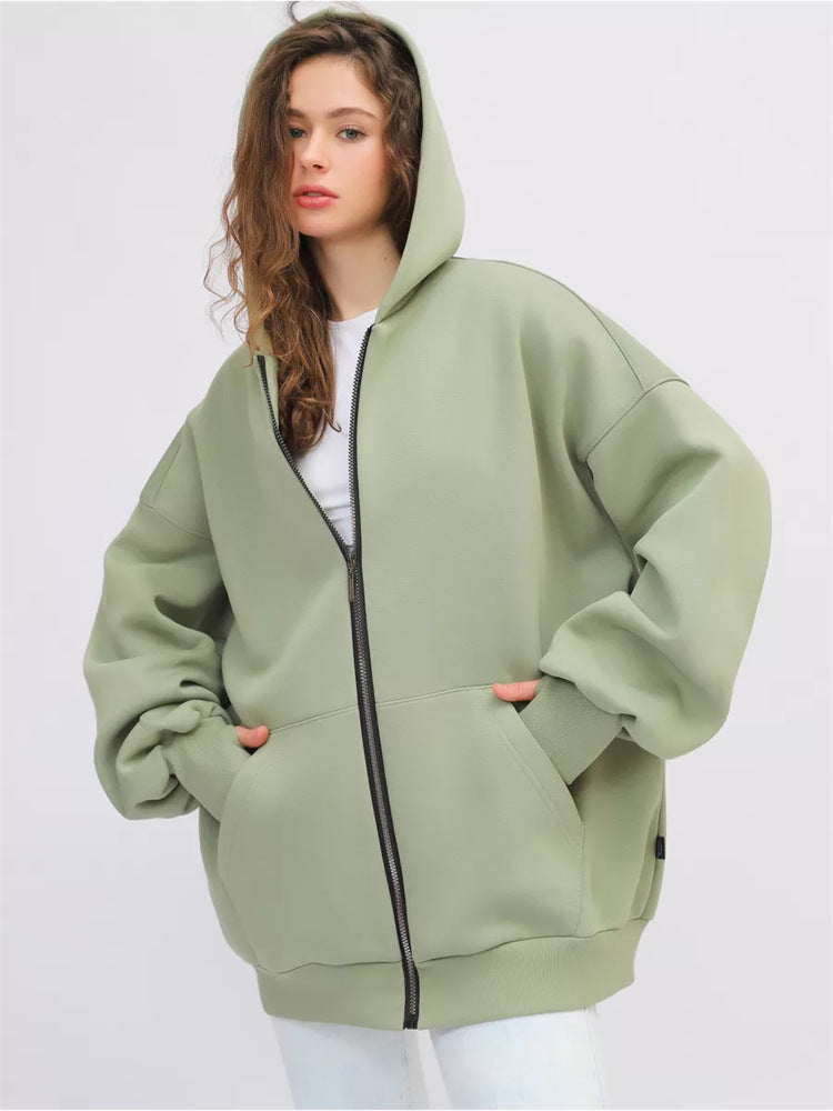 Damen lässiger Oversized Zip-Hoodie mit tiefen Taschen