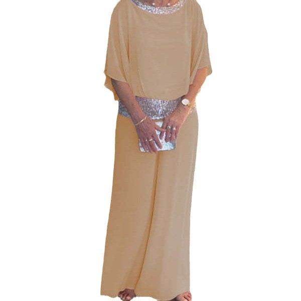Damen Eleganter Jumpsuit mit schimmerndem Oberteil und weitem Bein