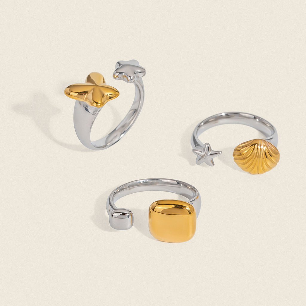 Damen verstellbarer Ring aus Edelstahl mit eleganten geometrischen Formen Shop Nory