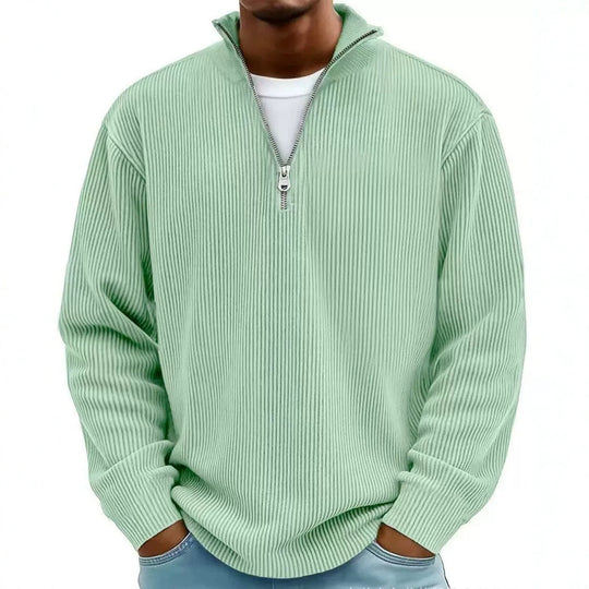 Herren gerippter Strickpullover mit Halbreißverschluss und Stehkragen Shop Nory
