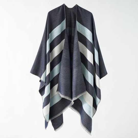 Damen Feiner Wollmix‑Capeüberwurf mit diagonaler Streifenstruktur und Fransensaum Shop Nory