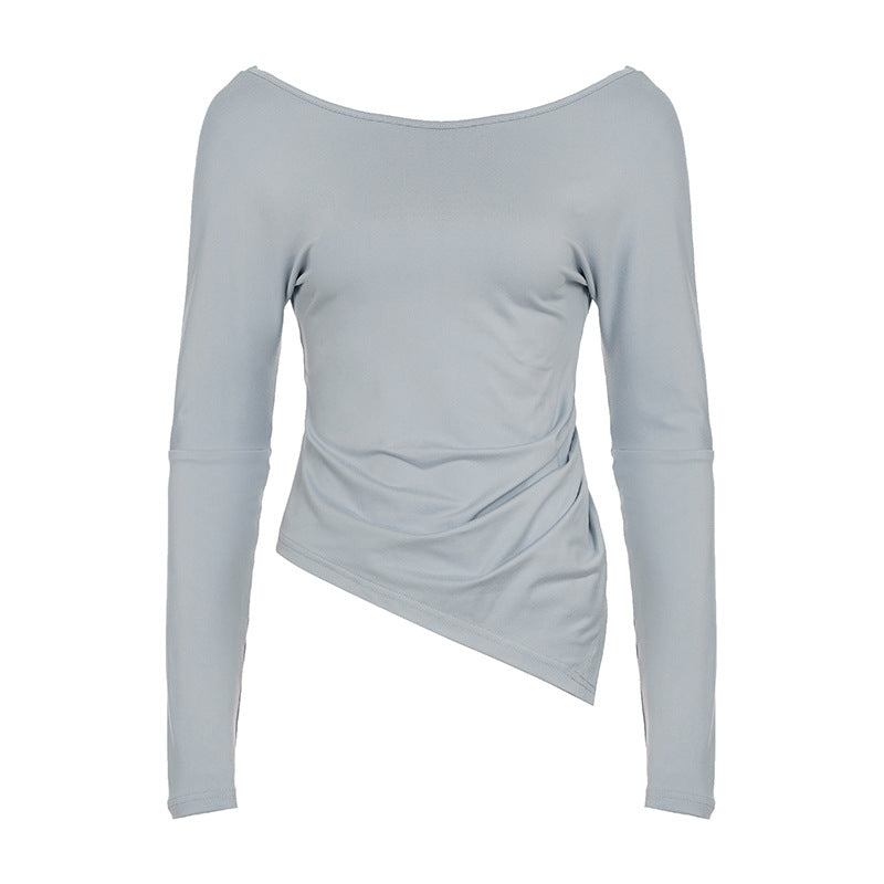 Damen nan asymmetrisches Off-Shoulder Langarmshirt mit seitlicher Raffung und schräger Saumlinie Shop Nory