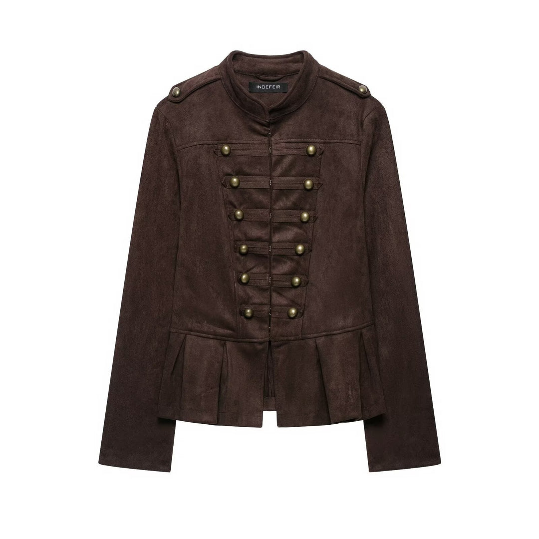 Damen Taillierte Jacke im Musketierstil aus Wildlederoptik mit Zierknopfleiste und Schulterriegeln Shop Nory
