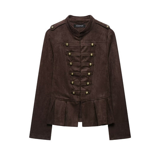 Damen Taillierte Jacke im Musketierstil aus Wildlederoptik mit Zierknopfleiste und Schulterriegeln Shop Nory