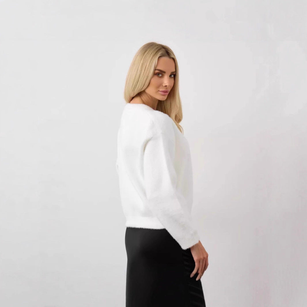 Damen Flauschiger Strick cardigan mit Perlenknöpfen Shop Nory