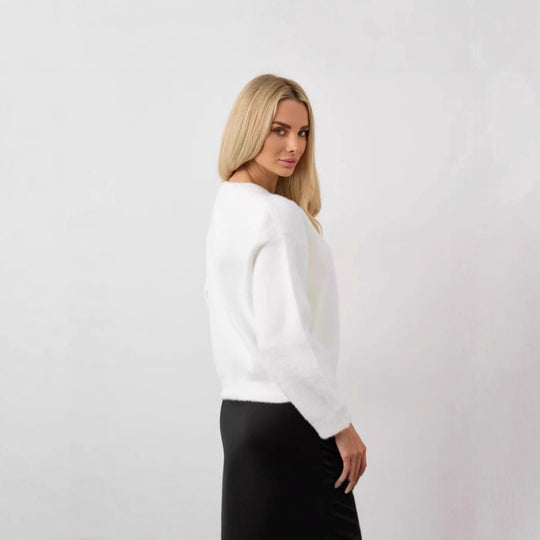 Damen Flauschiger Strick cardigan mit Perlenknöpfen Shop Nory
