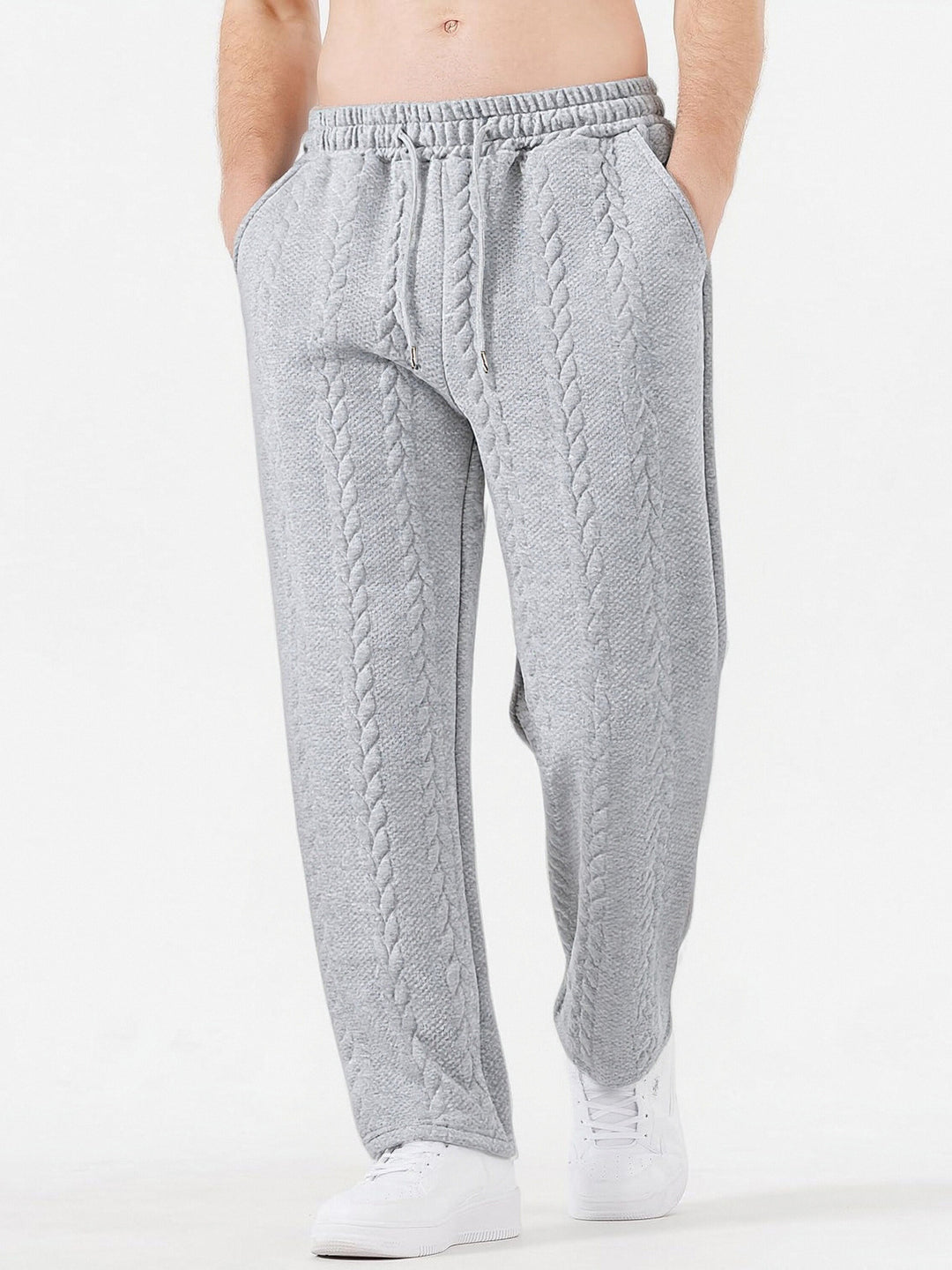 Herren grobgestrickte Lounge-Jogginghose mit Zopfstrick, Elastikbund und Kordelzug Shop Nory