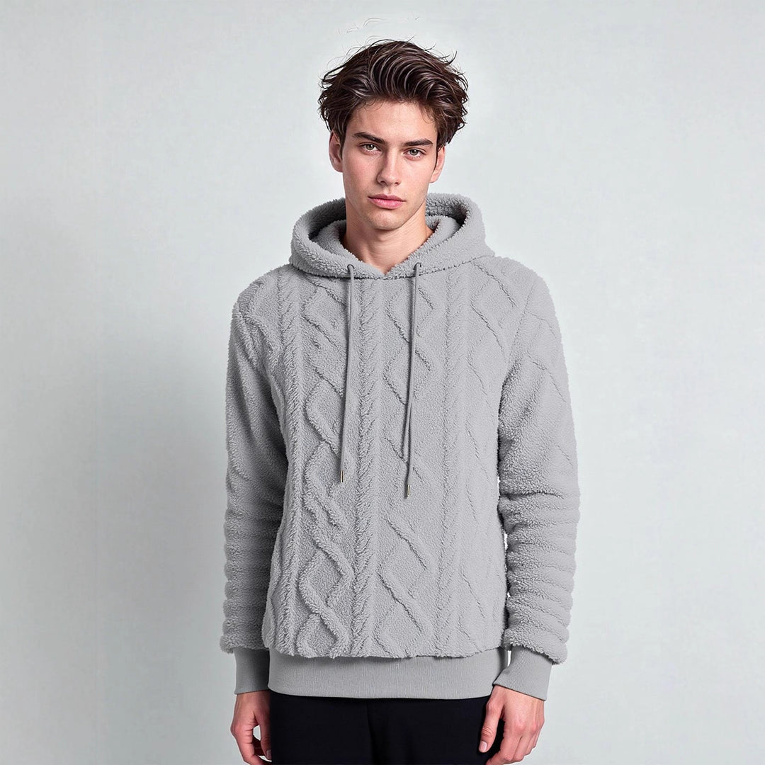 Herren Teddy-Fleece-Hoodie mit diamantstruktur, gefütterter Kapuze und weichen Rippbündchen Shop Nory