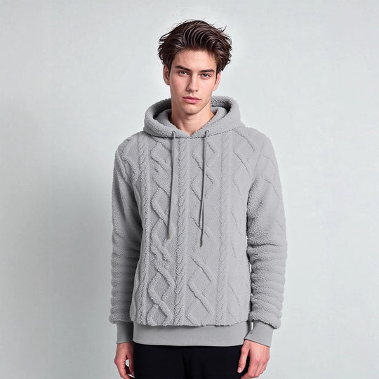Herren Teddy-Fleece-Hoodie mit diamantstruktur, gefütterter Kapuze und weichen Rippbündchen Shop Nory