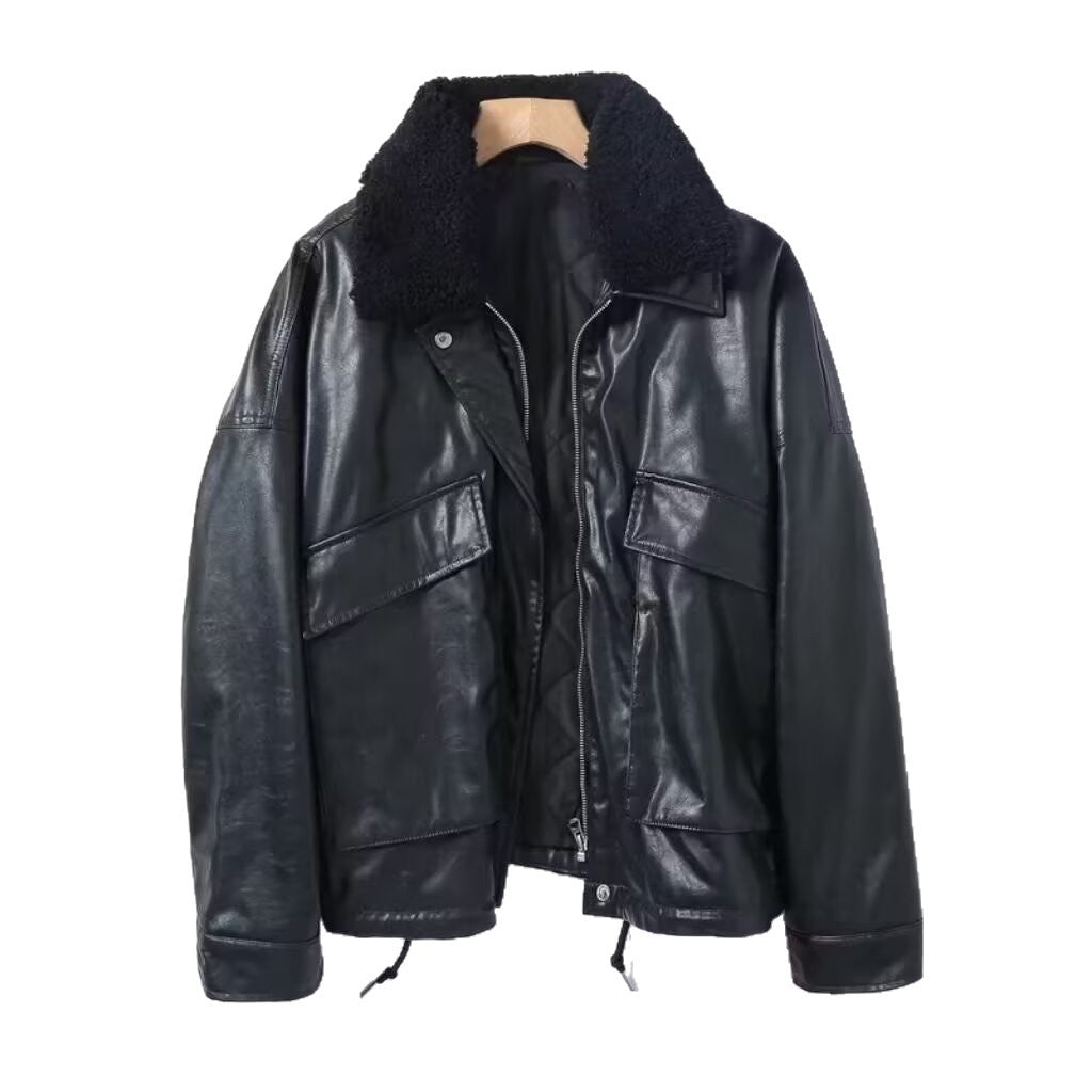 Herren Lederjacke im Bomberstil mit Teddykragen Shop Nory
