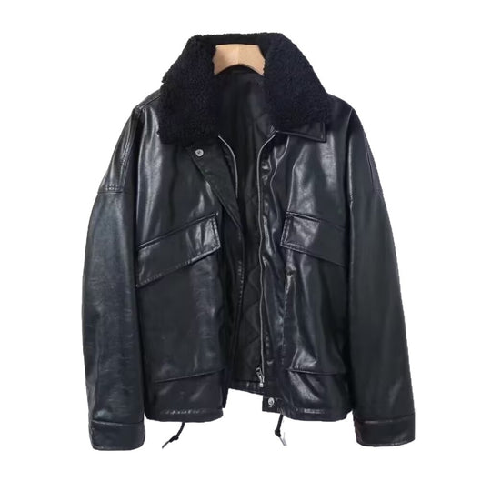 Herren Lederjacke im Bomberstil mit Teddykragen Shop Nory