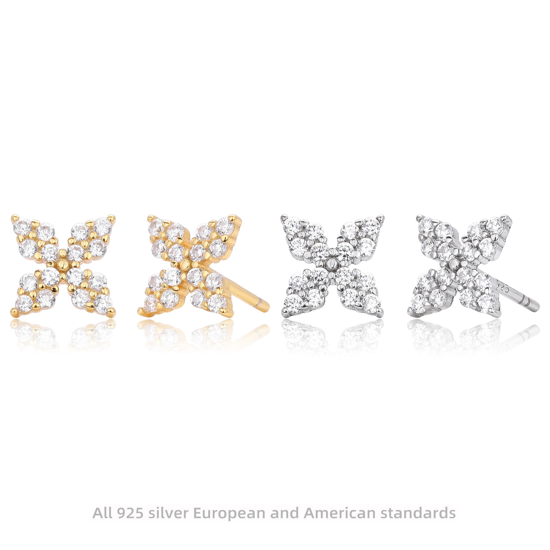 Damen Ohrstecker mit funkelnden Zirkonblüten aus 925 Sterling Silber Shop Nory