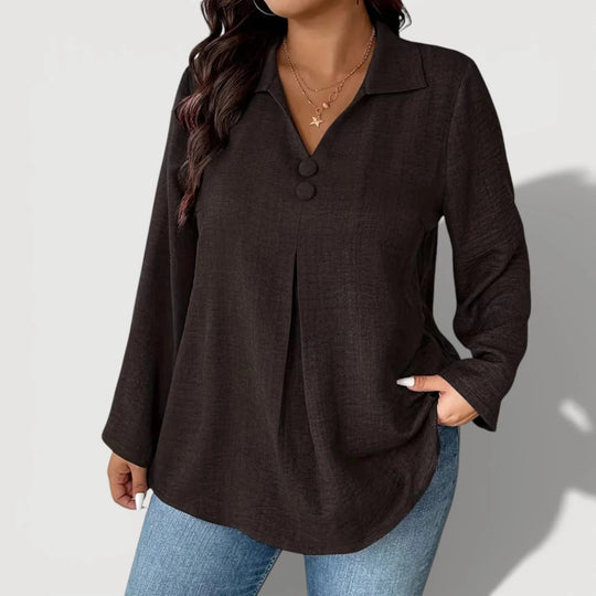 Damen Eleganter Langarmshirt mit Knopfdetails