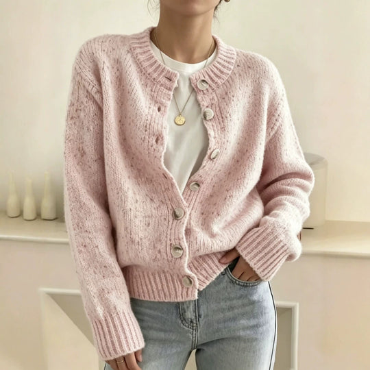 Damen Grobgestrickter Kurzcardigan mit Rundhalsausschnitt und meliertem Tweed-Effekt Shop Nory