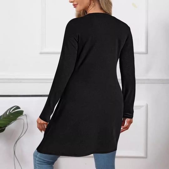 Damen Langes asymmetrisches Tunika-Top mit überlappender Vorderseite und Seitenschlitzen Shop Nory