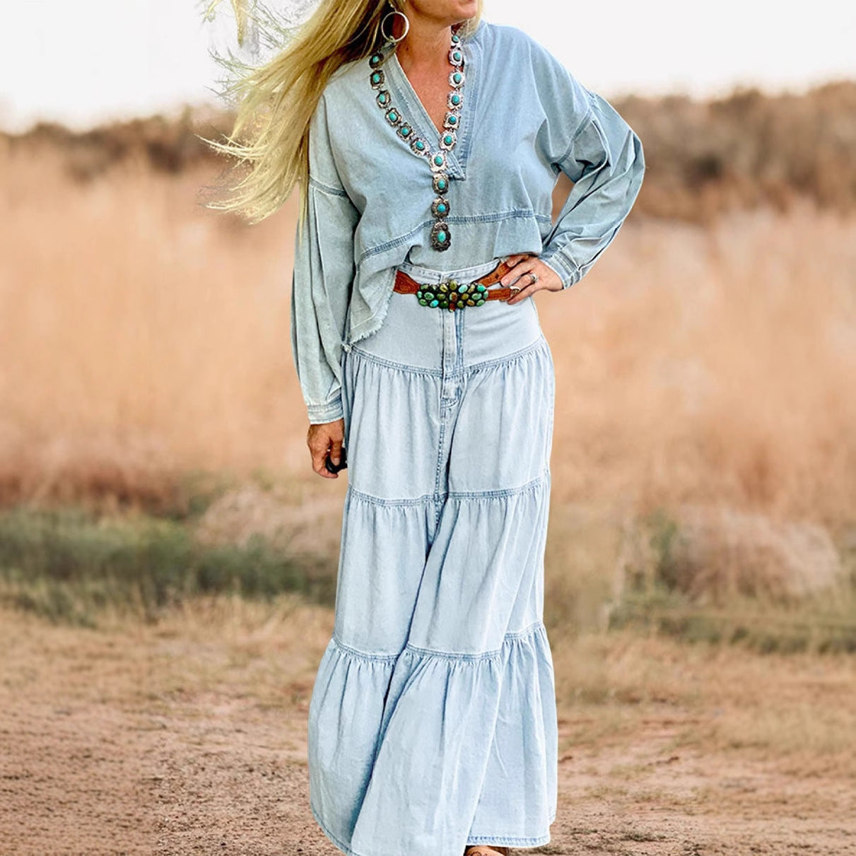 Damen luftiges Jeanskleid