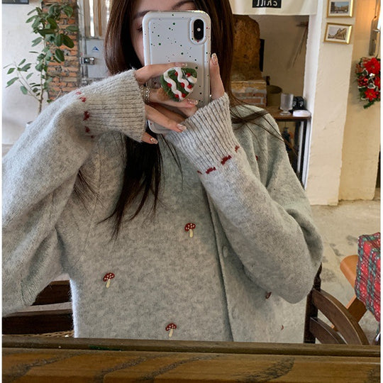 Damen Kuschelige Strickjacke mit detaillierter Gartengestaltung Shop Nory