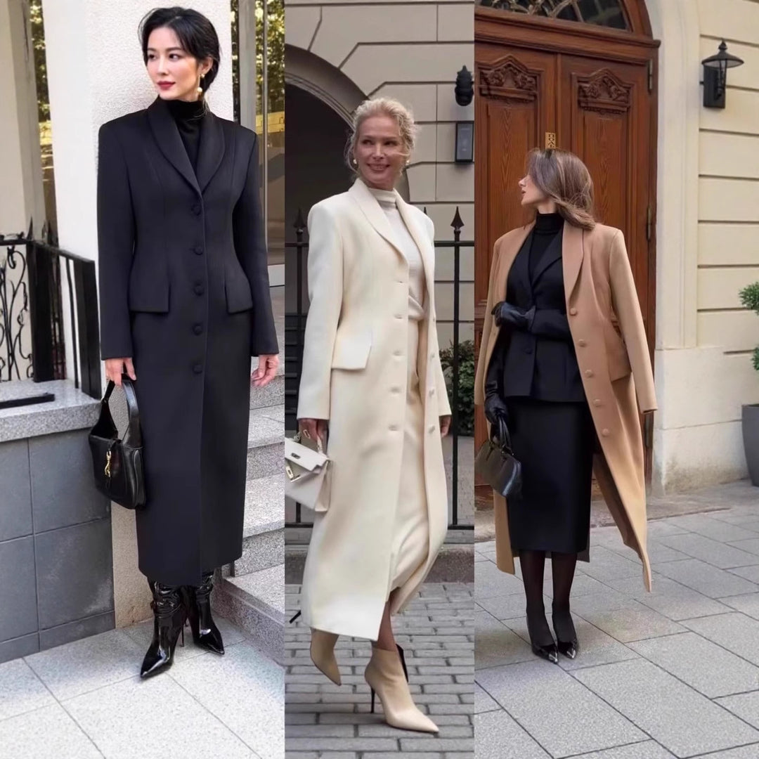 Damen Langer Wollmixmantel mit Schalkragen und taillierter Silhouette Shop Nory