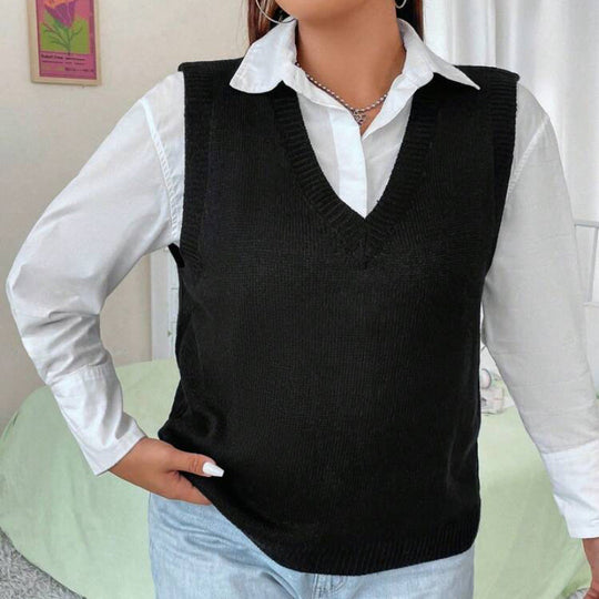Damen Strickweste mit V-Ausschnitt und feinem Rippstrickmuster