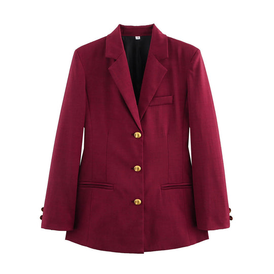 Damen karierten Blazer mit goldenen Knöpfen und praktischen Taschen Shopnory