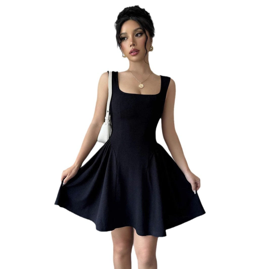 Damen A-Linien Kleid mit Quadrat-Ausschnitt und fließendem Rock