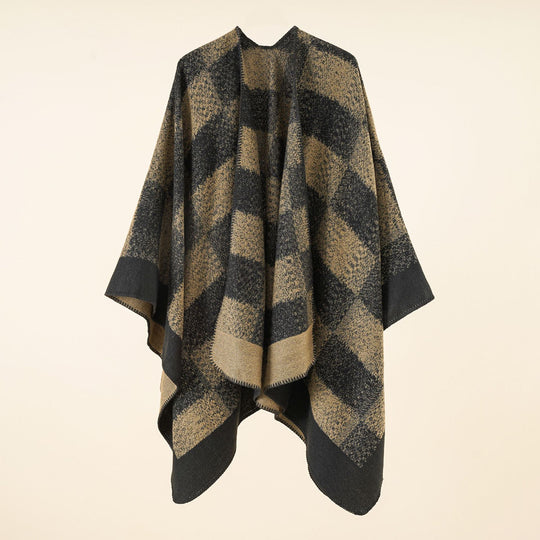 Damen Vielseitiger Wollmix-Überwurf im kastigen Kimono-Fall mit großflächigem Karojacquard Shop Nory