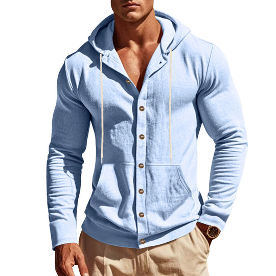 Herren nan Kapuzenknopfjacke aus Baumwollmischung slim fit mit Kängurutasche Shop Nory