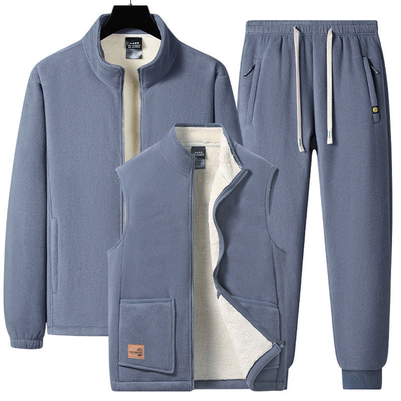 Herren Dreiteiliges Thermo-Fleece-Trainingsset mit wattierter Weste und Jogginghose Shop Nory