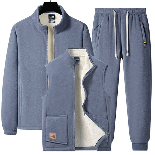 Herren Dreiteiliges Thermo-Fleece-Trainingsset mit wattierter Weste und Jogginghose Shop Nory