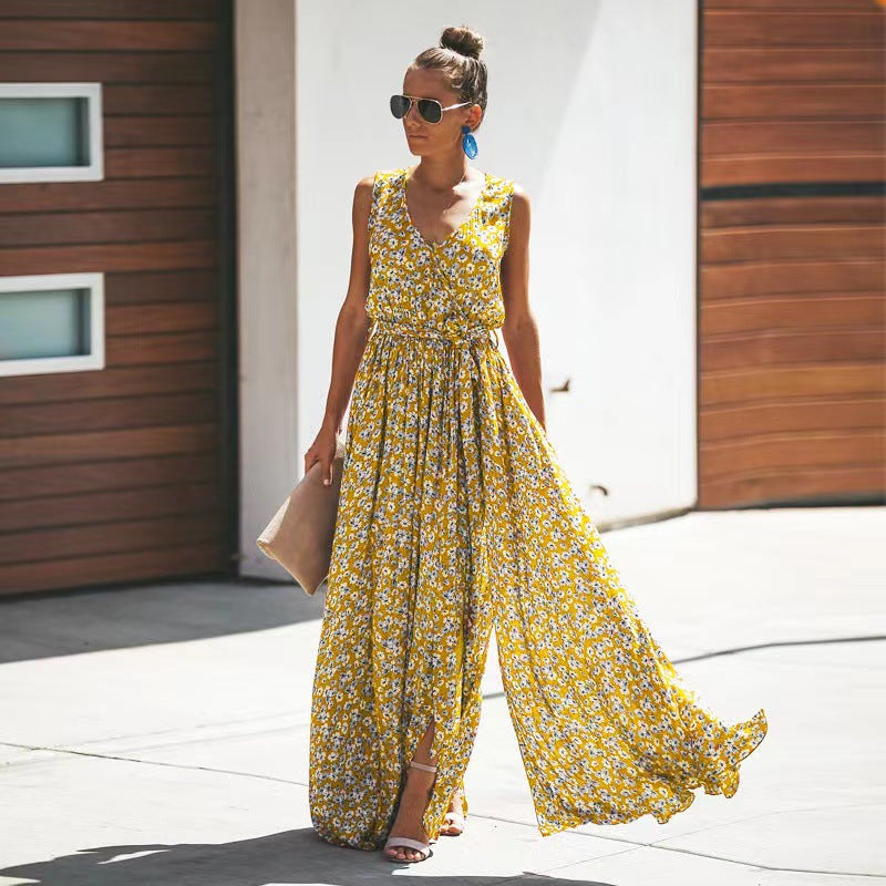 Damen Maxi-Kleid mit floralem Design und hohem Schlitz