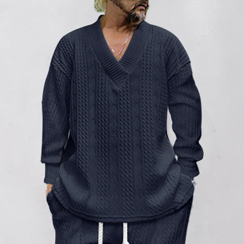 Herren Oversize-Zopfmuster-Pullover mit tiefem V-Ausschnitt Shop Nory
