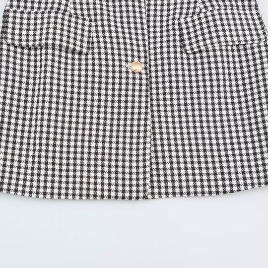 Damen Oversize-Blazer im Hahnentritt‑Muster mit Ballonärmeln und Pattentaschen Shop Nory